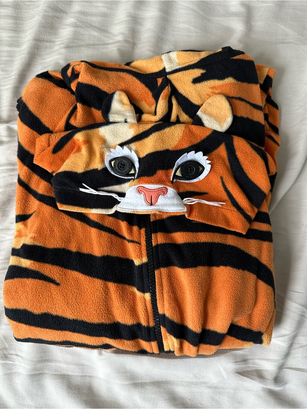 Nick & Nora Orange and Black Tiger Fleece One-Piece with Hood